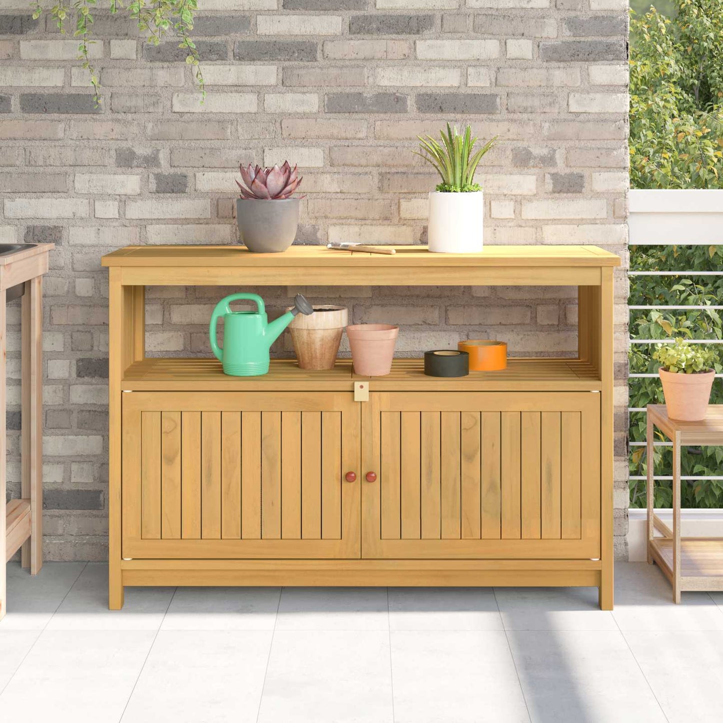 vidaXL Garden Console Table with Storage Light Acacia 110 x 35 x 75 cm