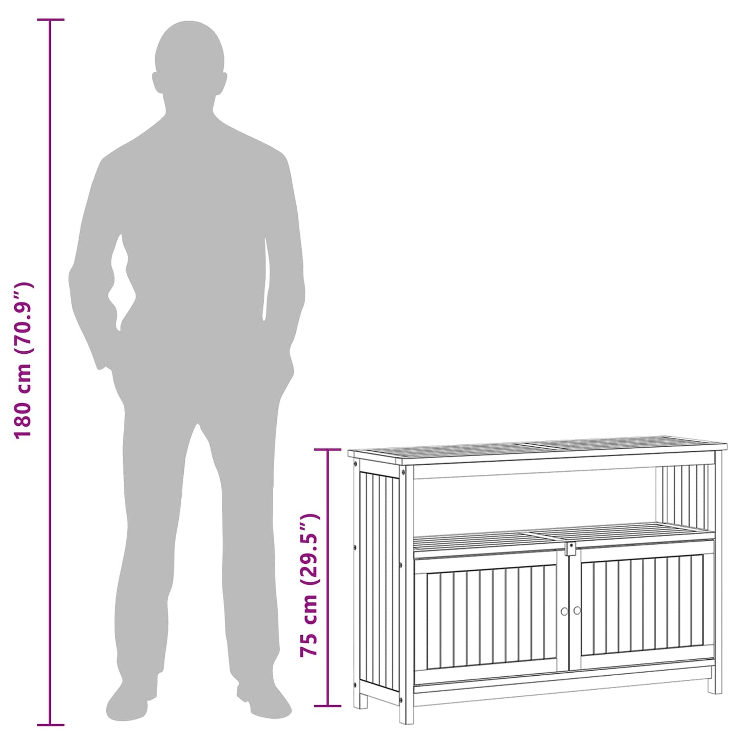 vidaXL Garden Console Table with Storage Light Acacia 110 x 35 x 75 cm