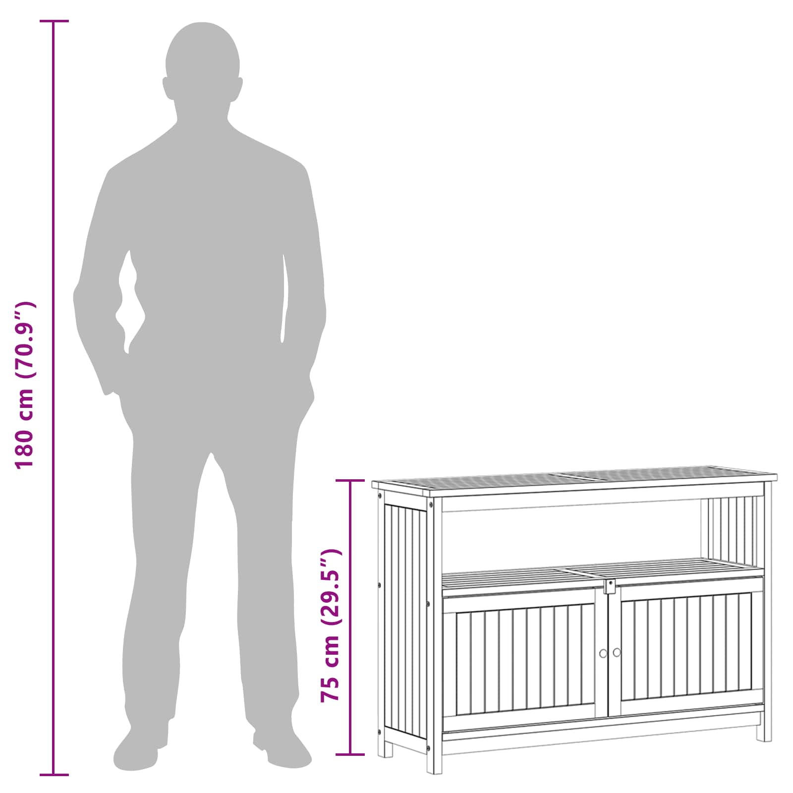 vidaXL Garden Console Table with Storage Light Acacia 110 x 35 x 75 cm