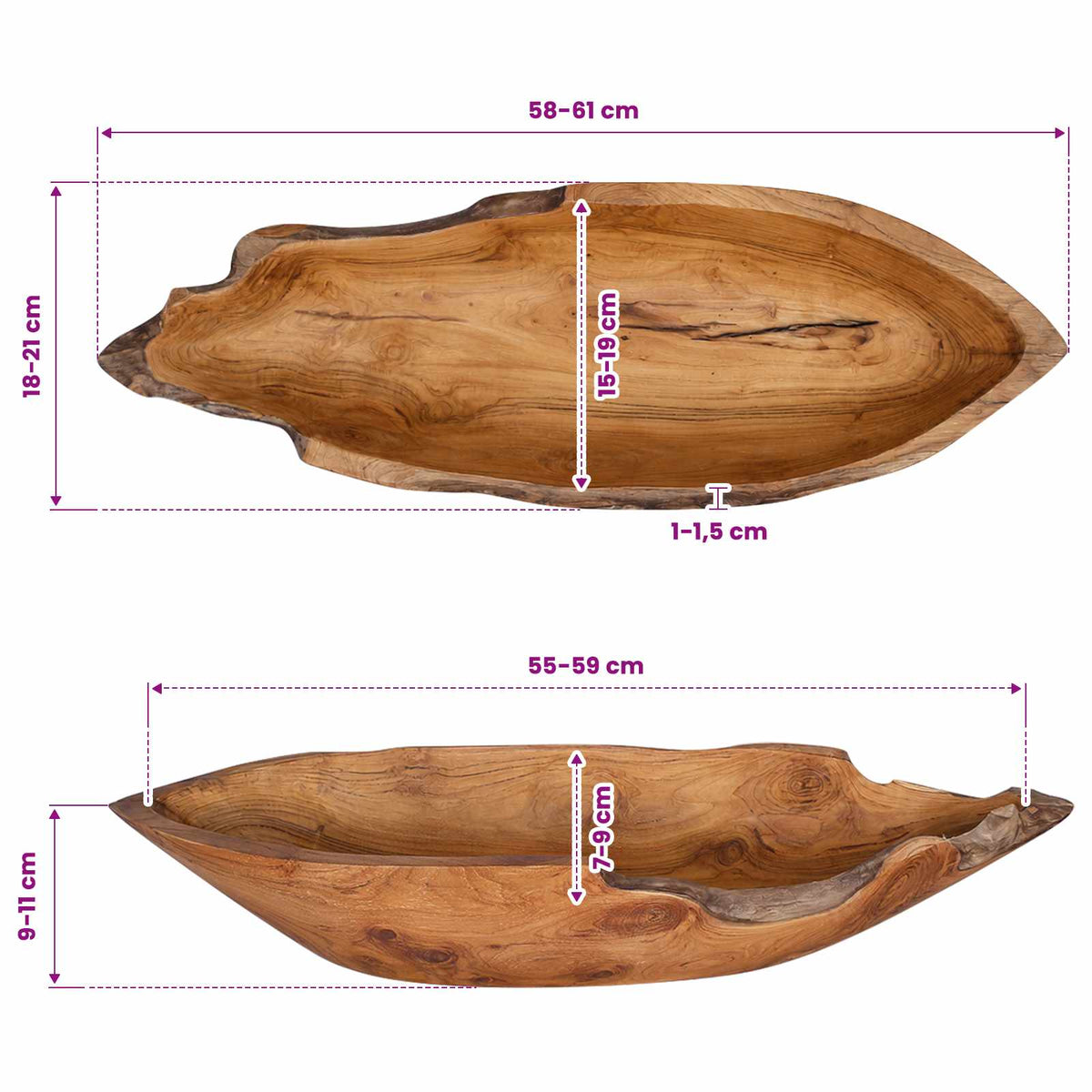 vidaXL Fruit Bowl JEPARA Teak Brown 61 x 21 x 11 cm