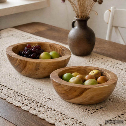 vidaXL Fruit Bowl JEPARA 2 pcs Teak Brown Solid Teak Wood - 26 cm