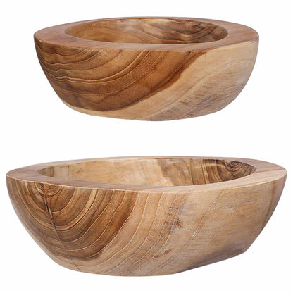 vidaXL Fruit Bowl JEPARA 2 pcs Teak Brown Solid Teak Wood - 26 cm