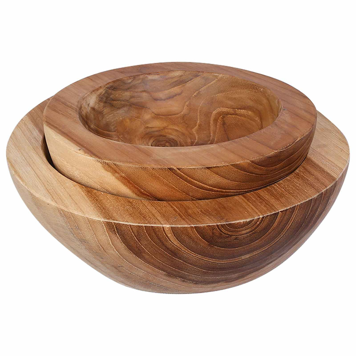 vidaXL Fruit Bowl JEPARA 2 pcs Teak Brown Solid Teak Wood - 26 cm