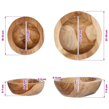 vidaXL Fruit Bowl JEPARA 2 pcs Teak Brown Solid Teak Wood - 26 cm