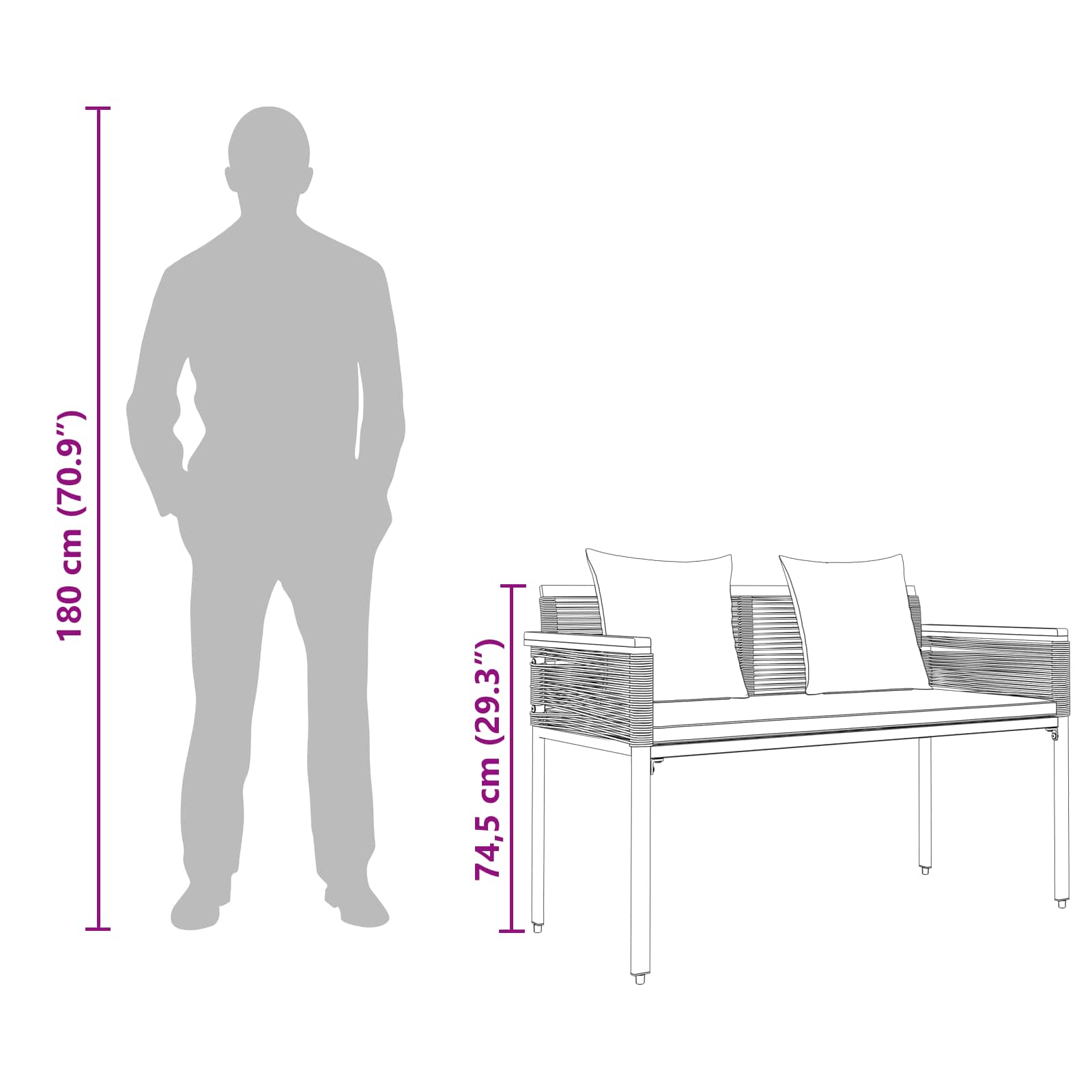 vidaXL Outdoor Bench Grey and Dark Grey 117 x 54 x 74.5 cm Poly Rattan