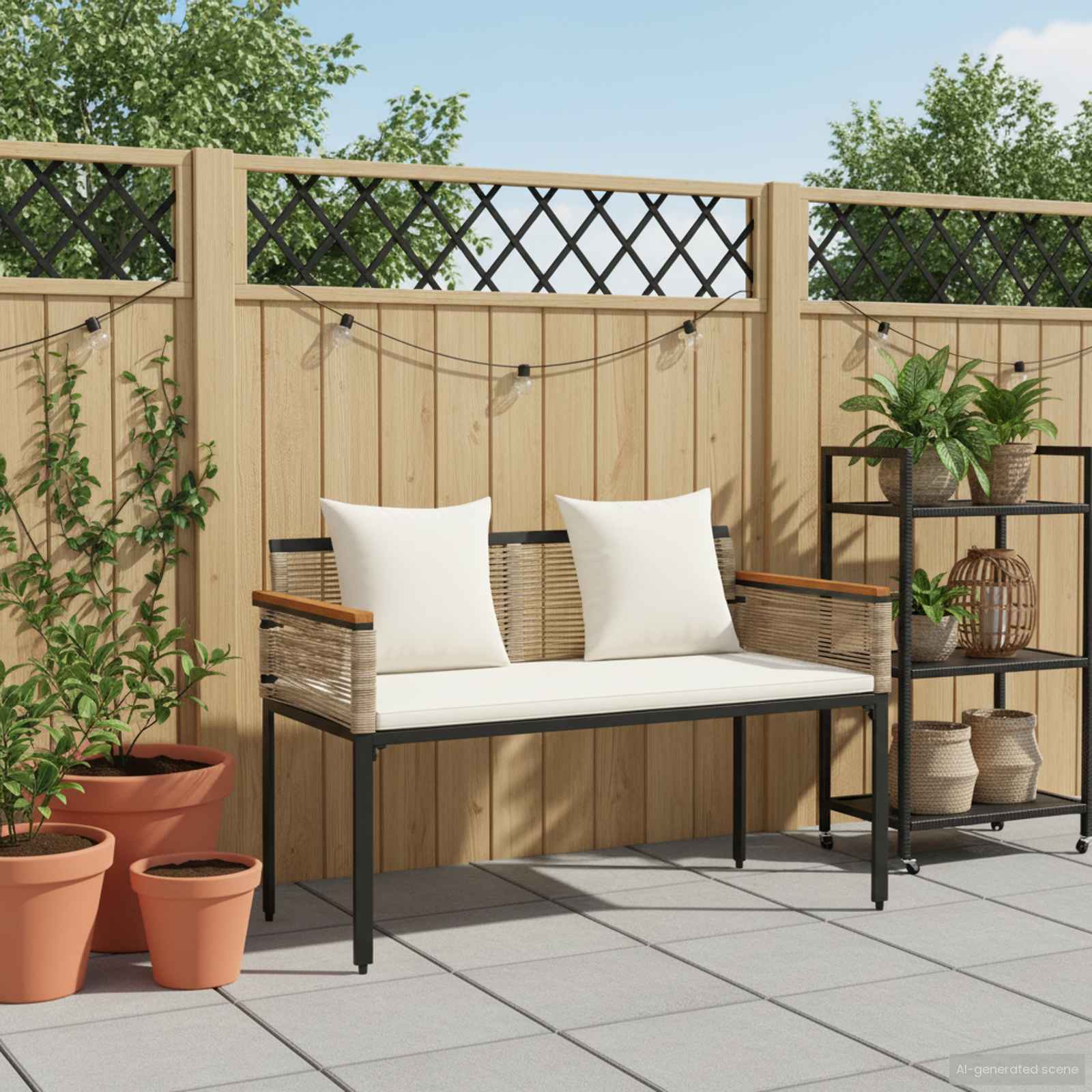 vidaXL Outdoor Bench Beige and Cream White 117 x 54 x 74.5 cm