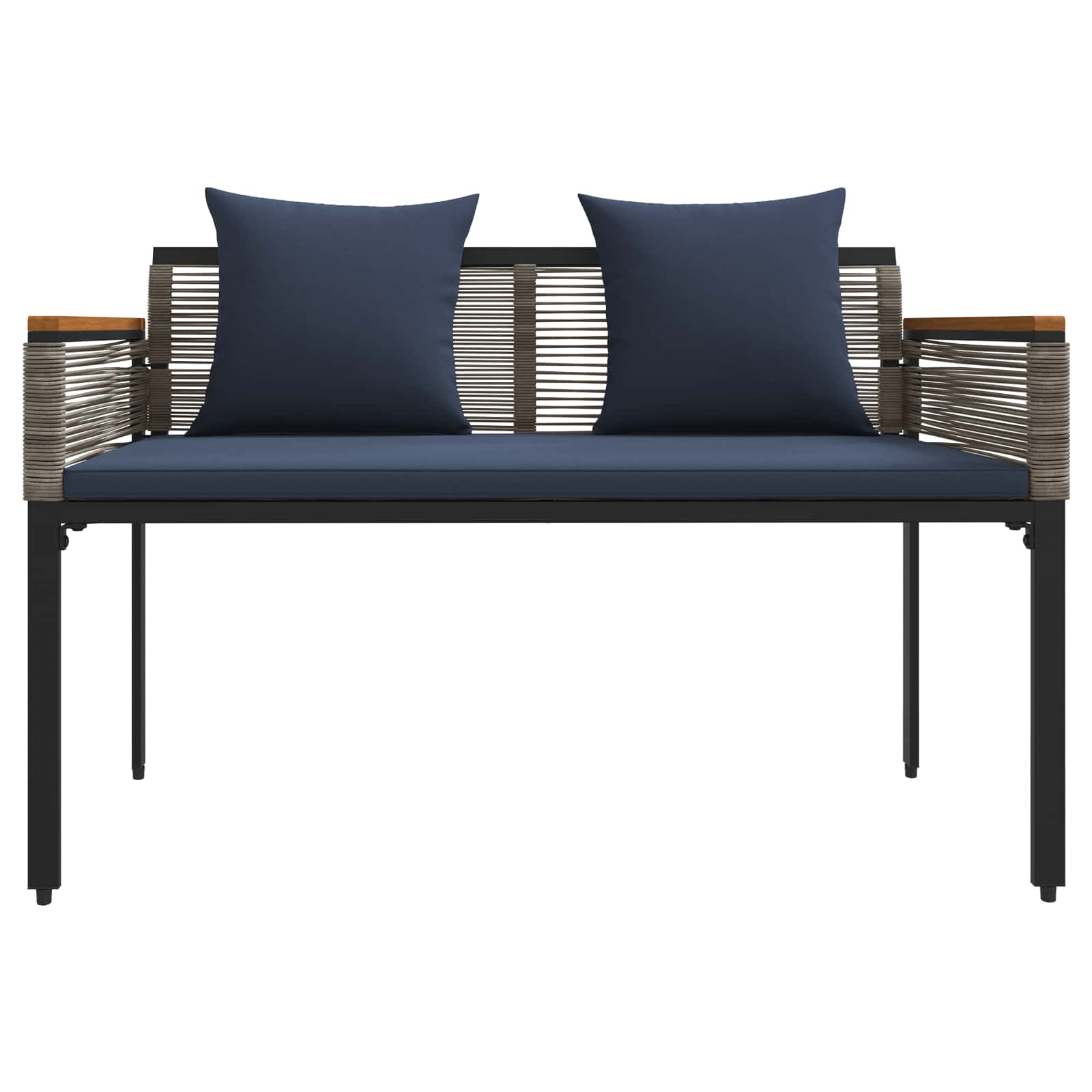 vidaXL Outdoor Bench Grey and Navy Blue 117 x 54 x 74.5 cm Poly Rattan