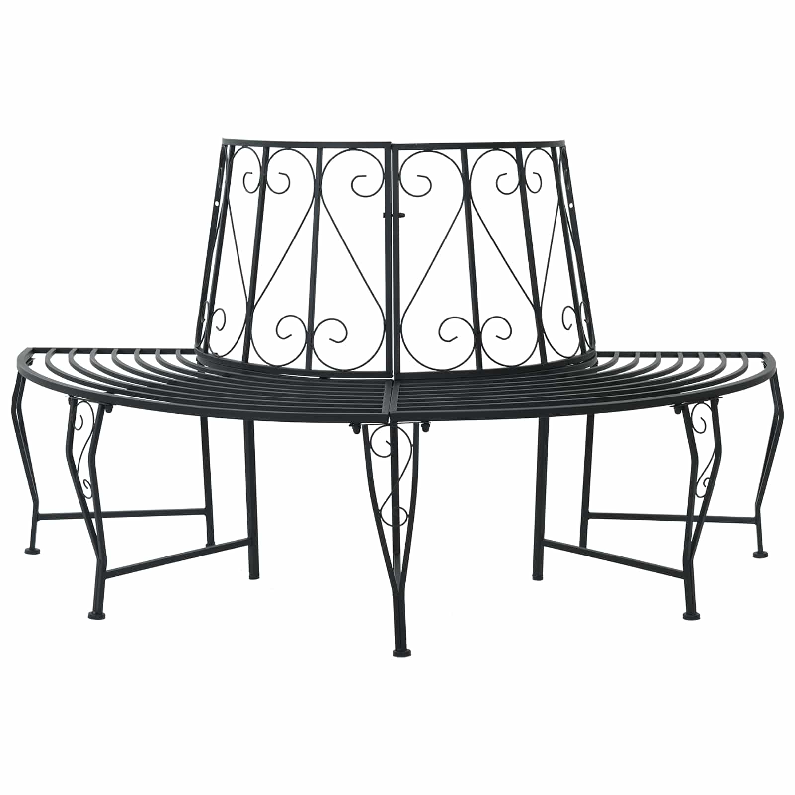 vidaXL Tree Bench 4-Seater 160 x 80 x 89 cm Steel Black Half-round