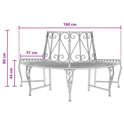 vidaXL Tree Bench 4-Seater 160 x 80 x 89 cm Steel Black Half-round