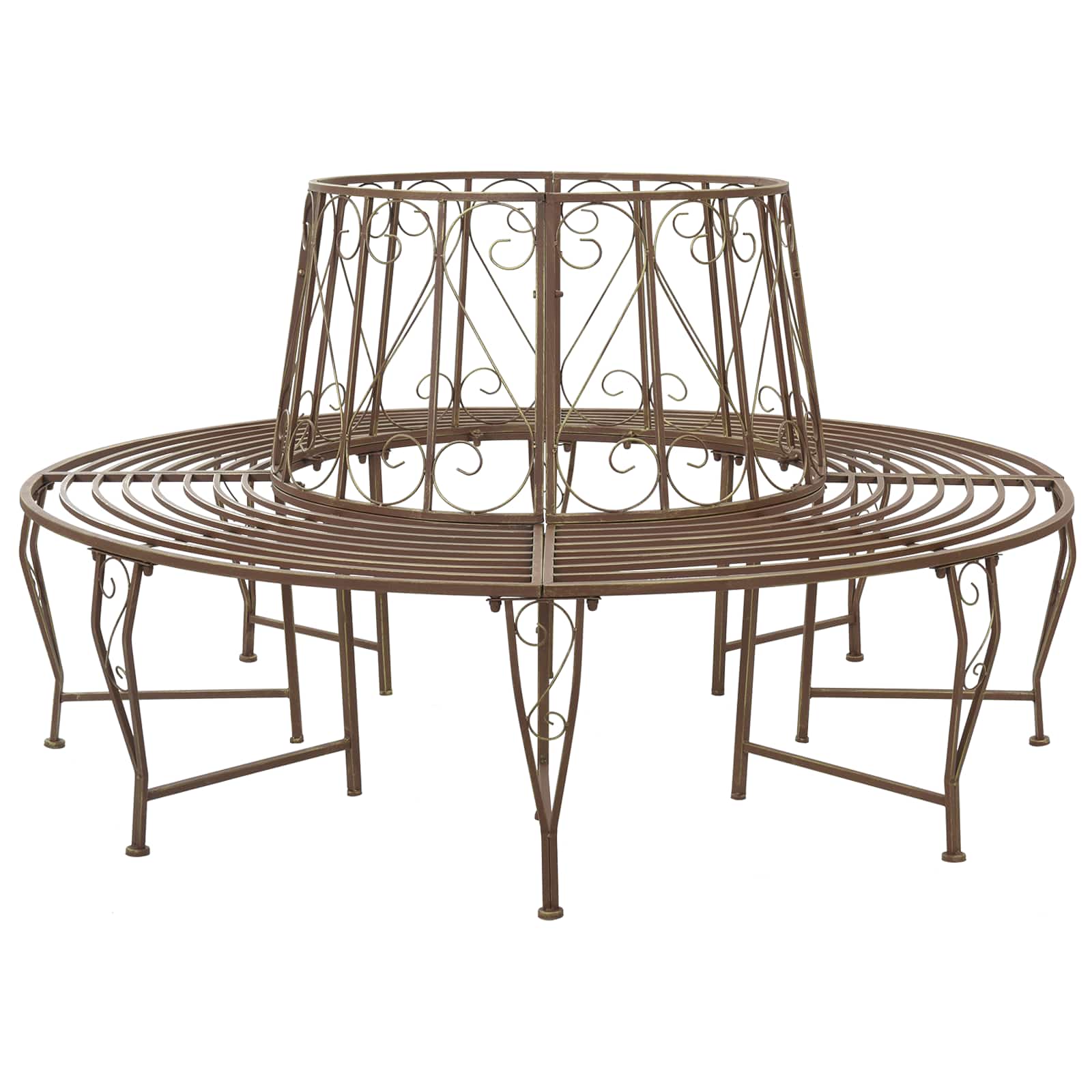 vidaXL Tree Bench 8-Seater Ø 160 x 89 cm Steel Antique Brown Round