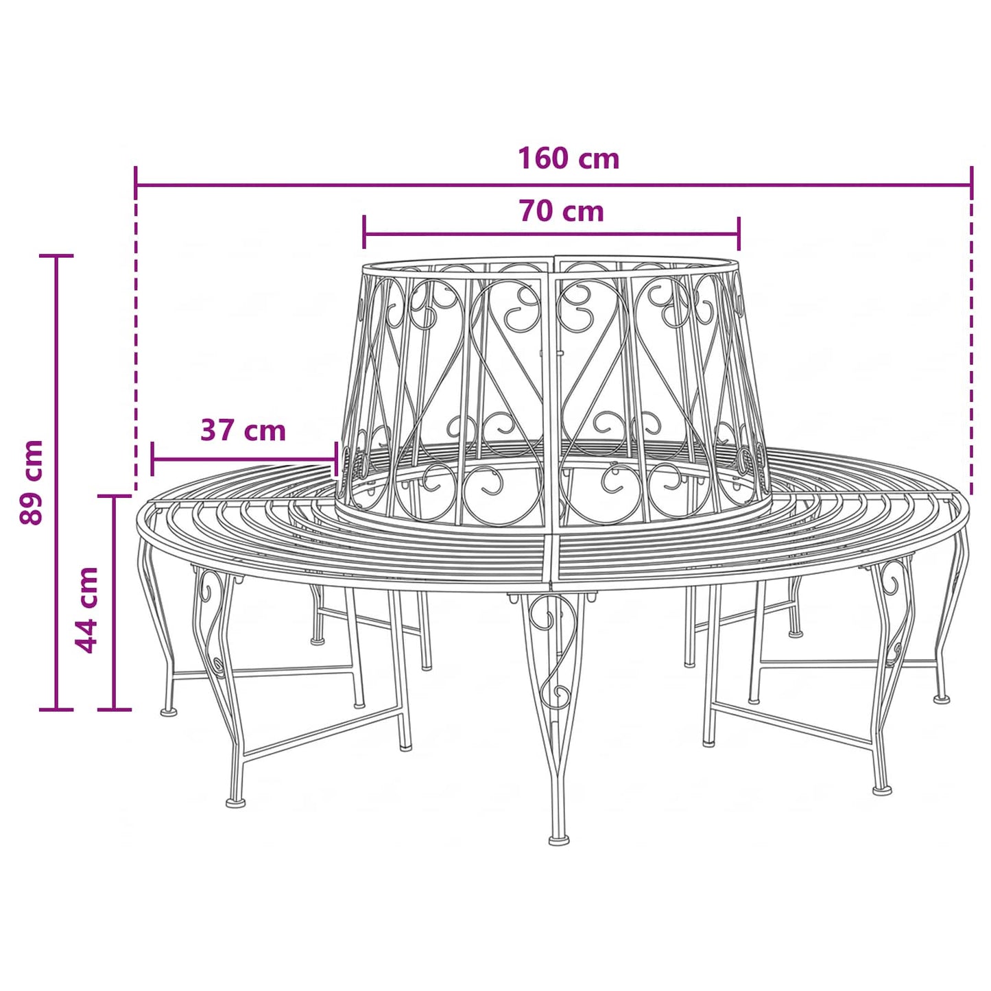 vidaXL Tree Bench 8-Seater Ø 160 x 89 cm Steel Antique Brown Round