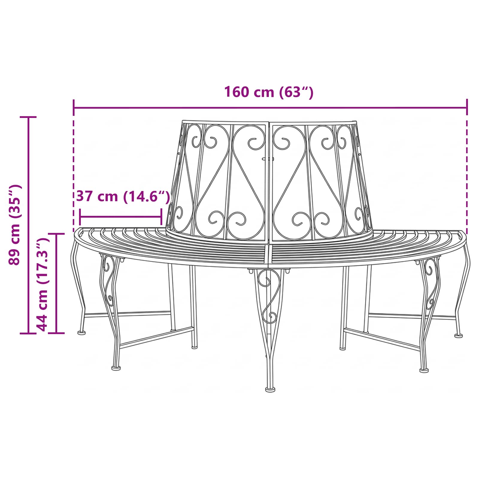 vidaXL Tree Bench 4-Seater 160 x 80 x 89 cm Steel Antique Brown