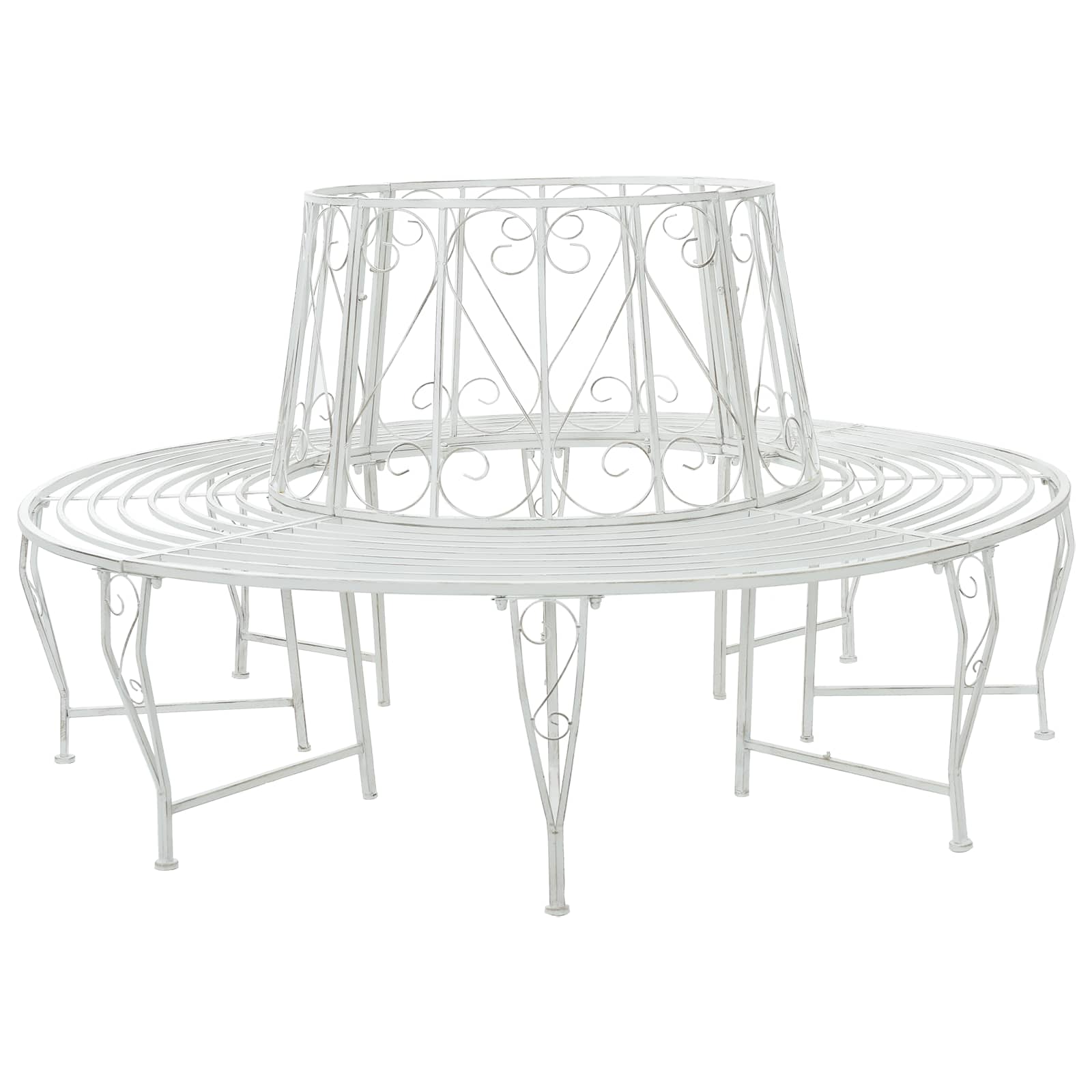 vidaXL Tree Bench 8-Seater Ø 160 x 89 cm Steel Antique White Round