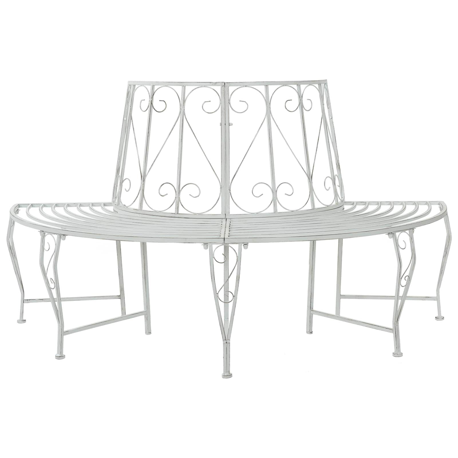 vidaXL Tree Bench 4-Seater 160 x 80 x 89 cm Steel Antique White