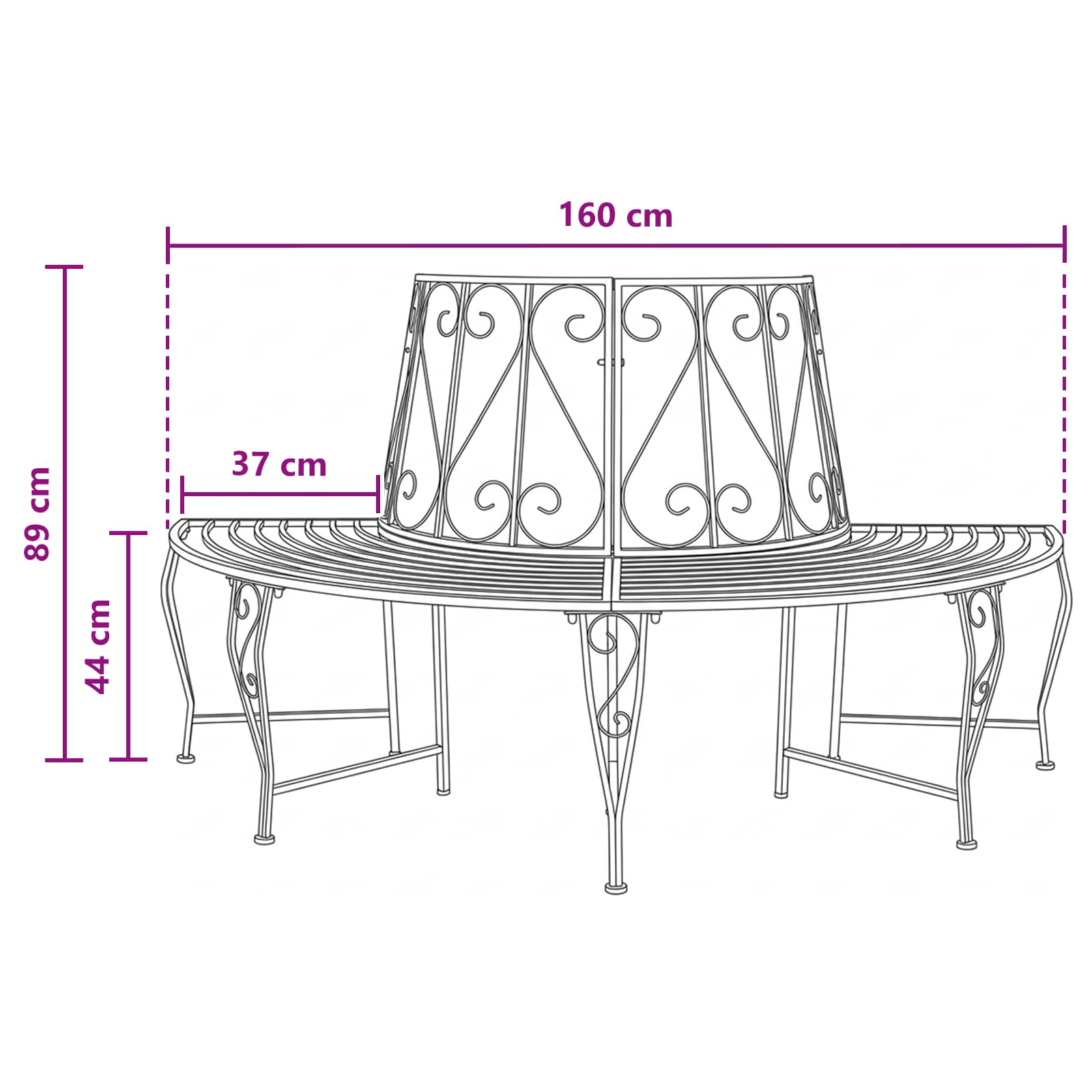 vidaXL Tree Bench 4-Seater 160 x 80 x 89 cm Steel Antique White