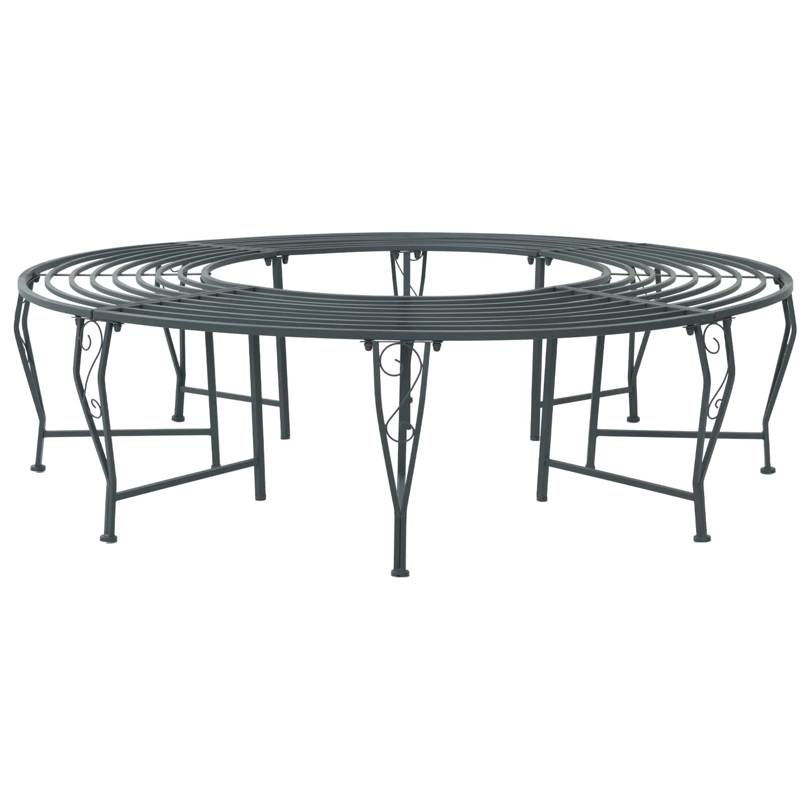 vidaXL Tree Bench 8-Seater Ø 160 x 44 cm Steel Silver Grey Round