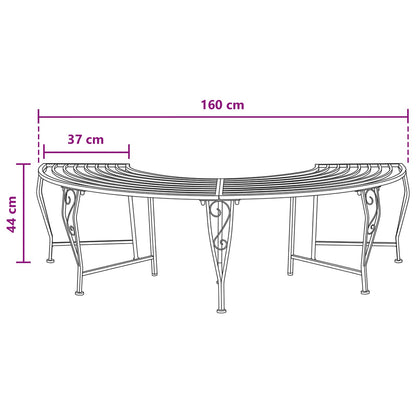 vidaXL Tree Bench 4-Seater 160 x 80 x 44 cm Steel Black Half-round