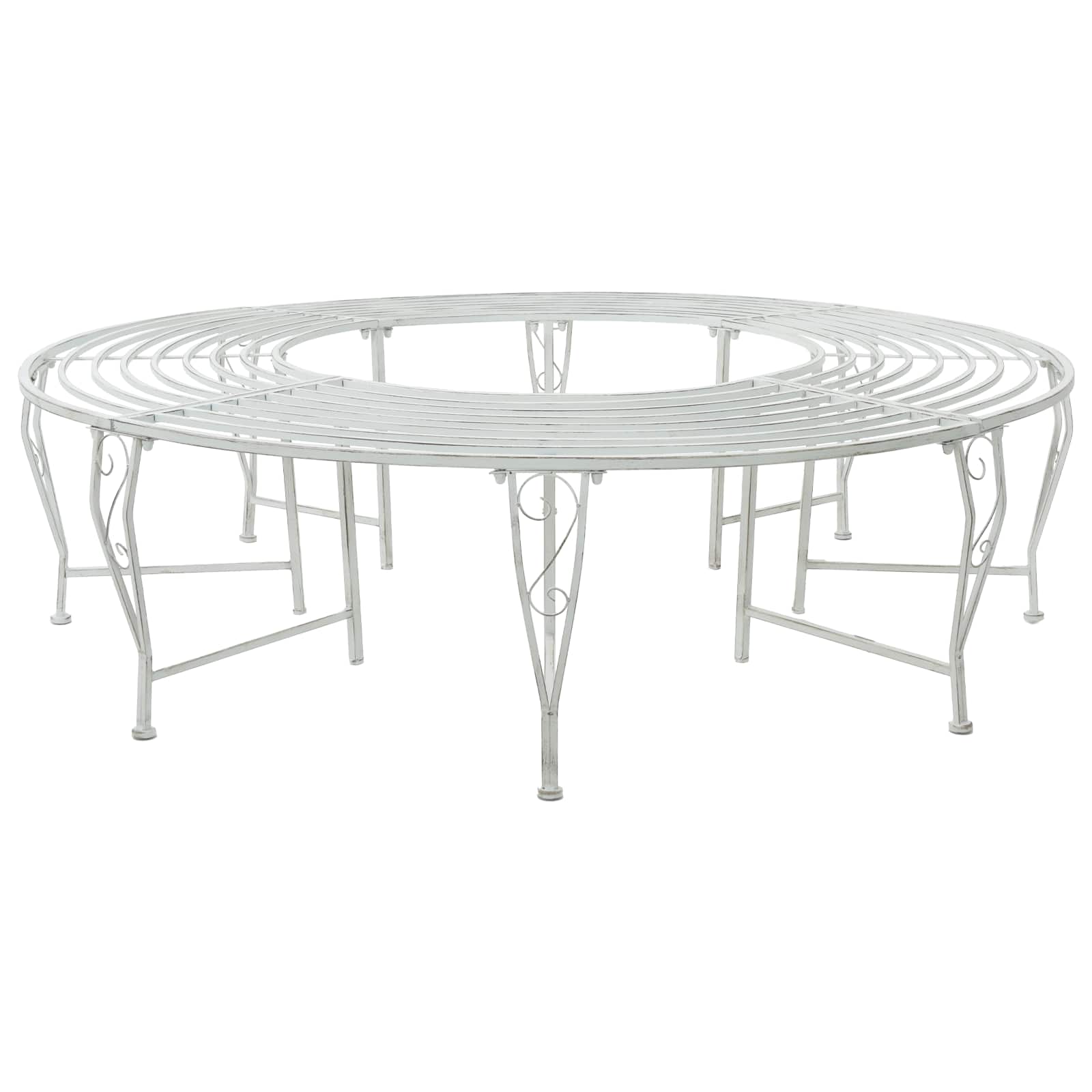 vidaXL Tree Bench 8-Seater Ø 160 x 44 cm Steel Antique White Round