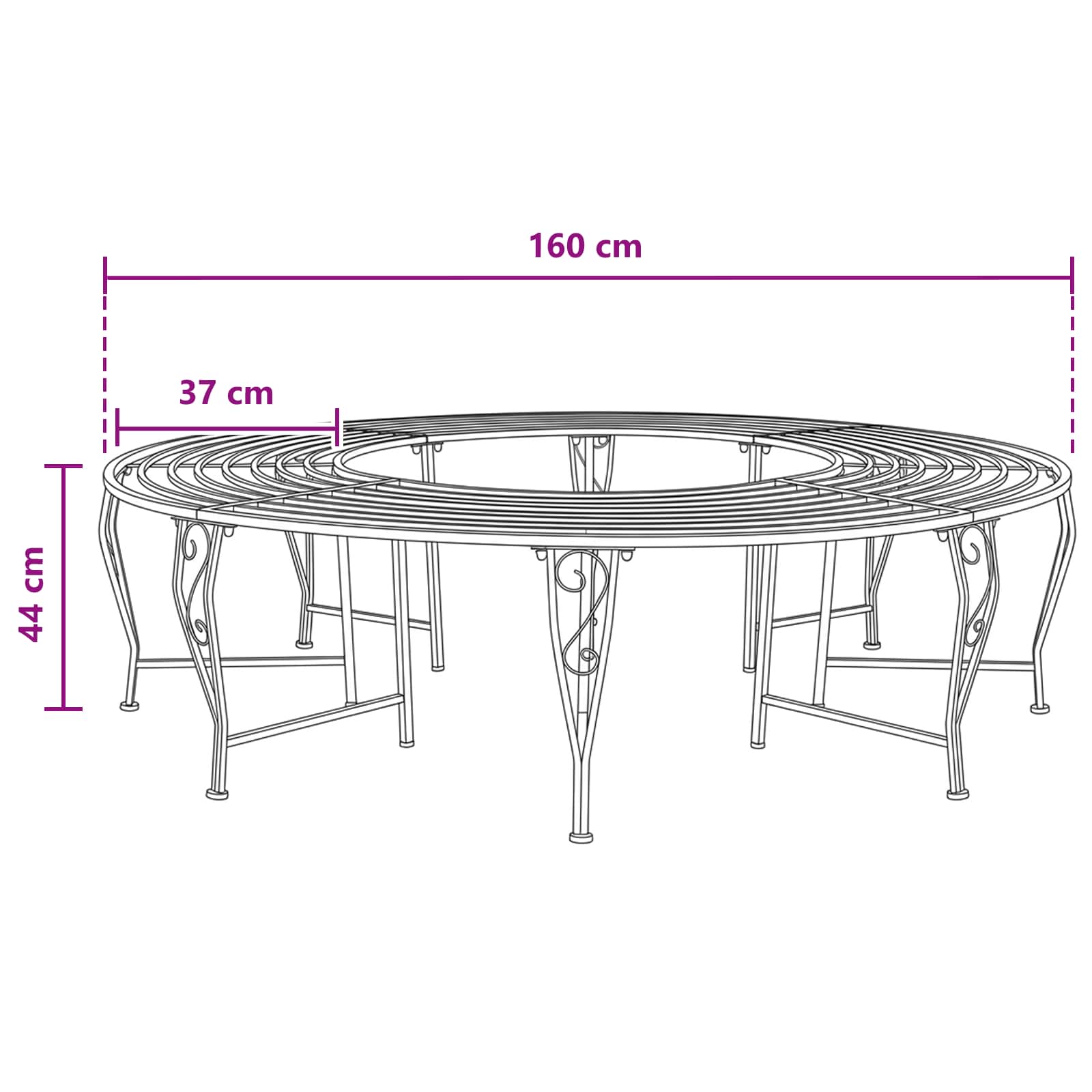 vidaXL Tree Bench 8-Seater Ø 160 x 44 cm Steel Antique White Round