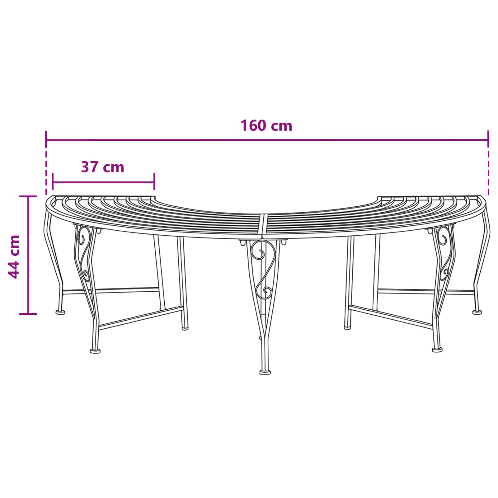vidaXL Tree Bench 4-Seater 160 x 80 x 44 cm Steel Antique White