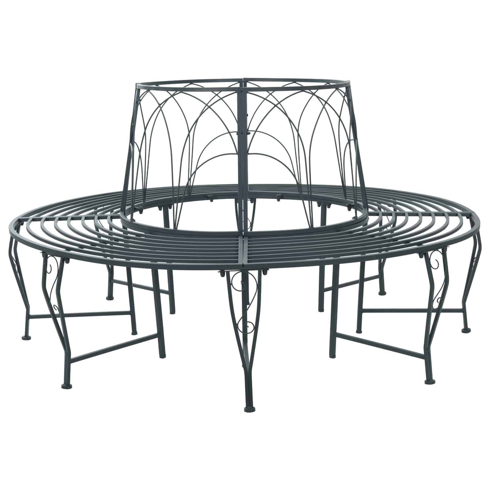 vidaXL Tree Bench 8-Seater Ø 160 x 89 cm Steel Silver Grey Round