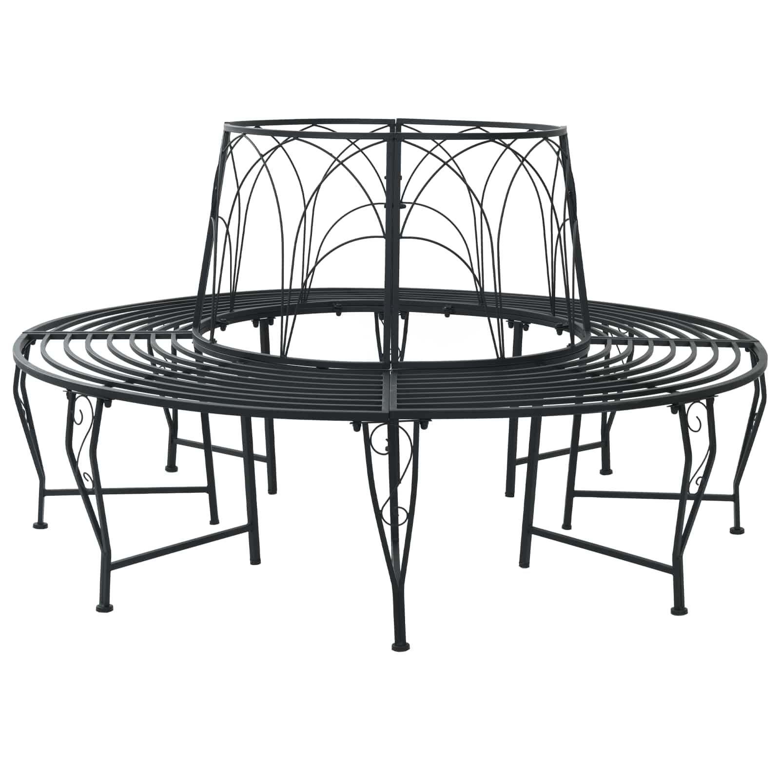 vidaXL Tree Bench 8-Seater Ø 160 x 89 cm Steel Black Round