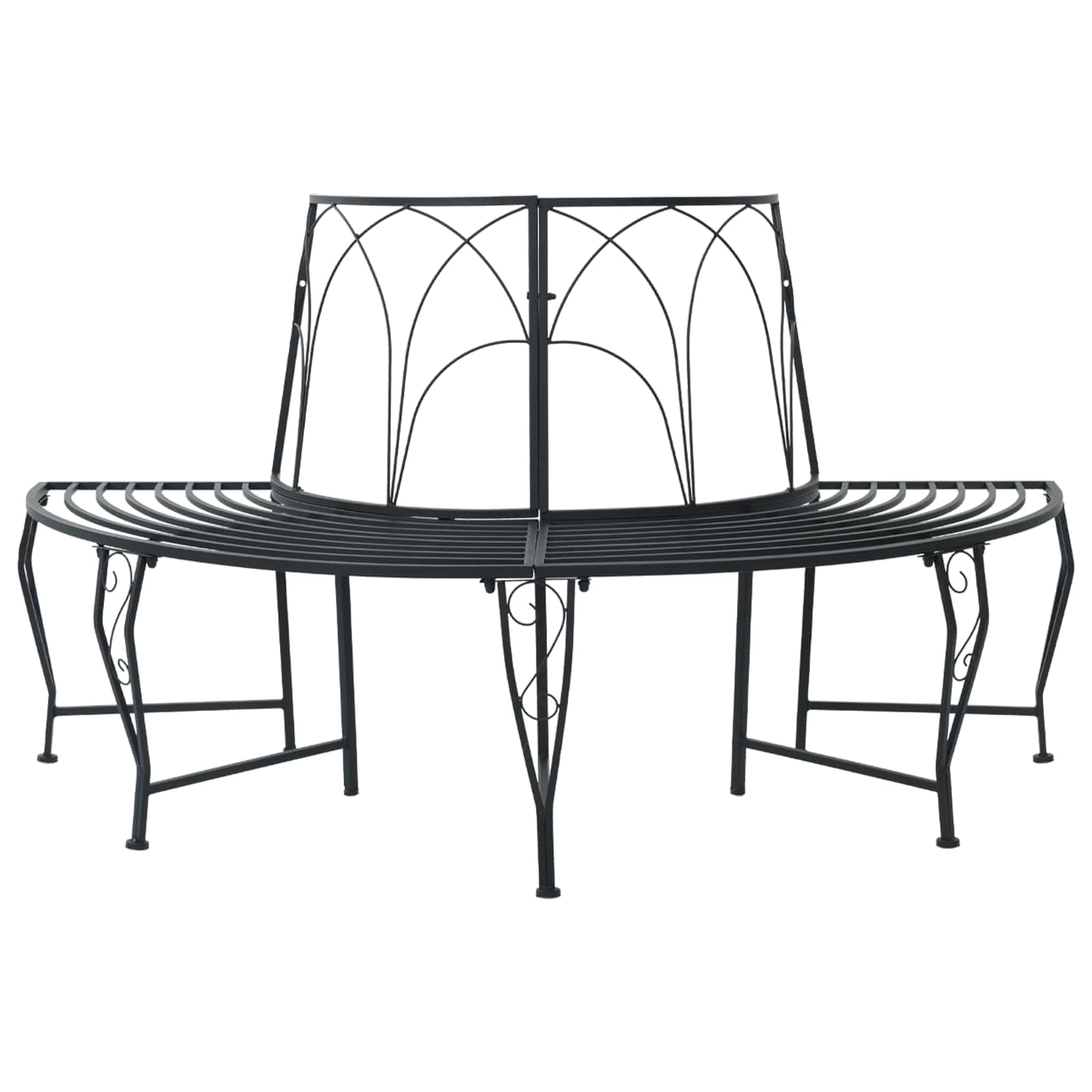 vidaXL Tree Bench 4-Seater 160 x 80 x 89 cm Steel Black Half-round - 31043