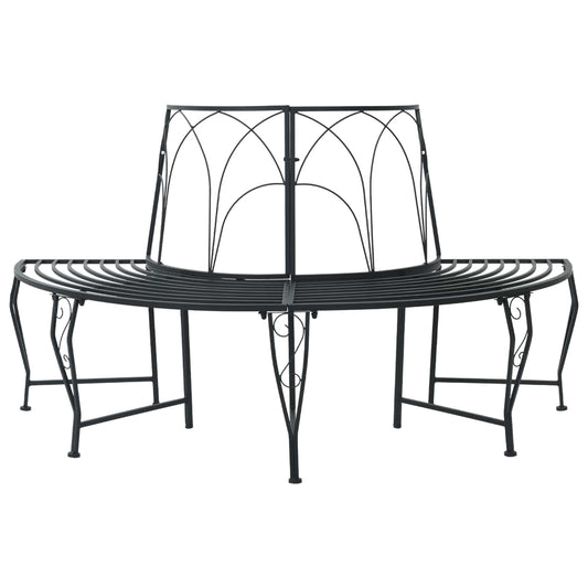 vidaXL Tree Bench 4-Seater 160 x 80 x 89 cm Steel Black Half-round - 31043
