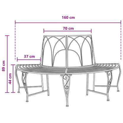 vidaXL Tree Bench 4-Seater 160 x 80 x 89 cm Steel Black Half-round - 31043