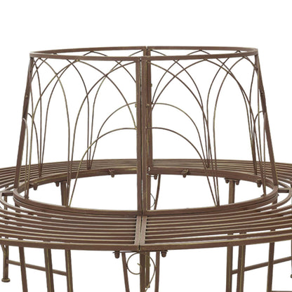 vidaXL Tree Bench 8-Seater Ø 160 x 89 cm Steel Antique Brown Round - 31044