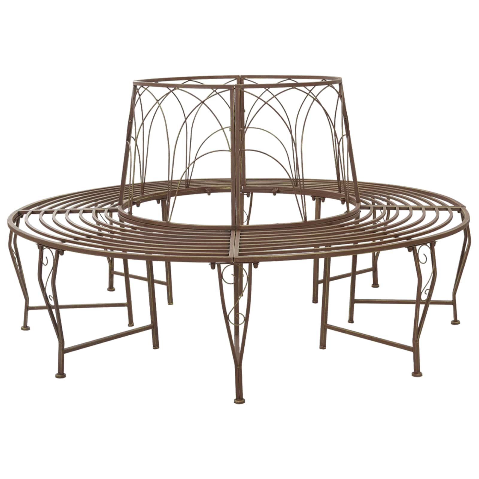 vidaXL Tree Bench 8-Seater Ø 160 x 89 cm Steel Antique Brown Round - 31044