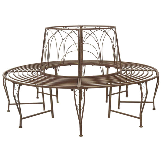 vidaXL Tree Bench 8-Seater Ø 160 x 89 cm Steel Antique Brown Round - 31044