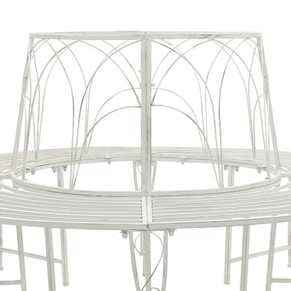 vidaXL Tree Bench 8-Seater Ø 160 x 89 cm Steel Antique White Round - 31046