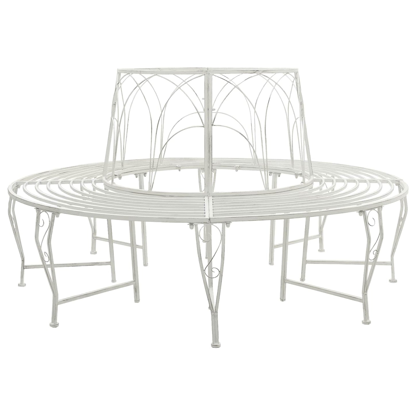 vidaXL Tree Bench 8-Seater Ø 160 x 89 cm Steel Antique White Round - 31046