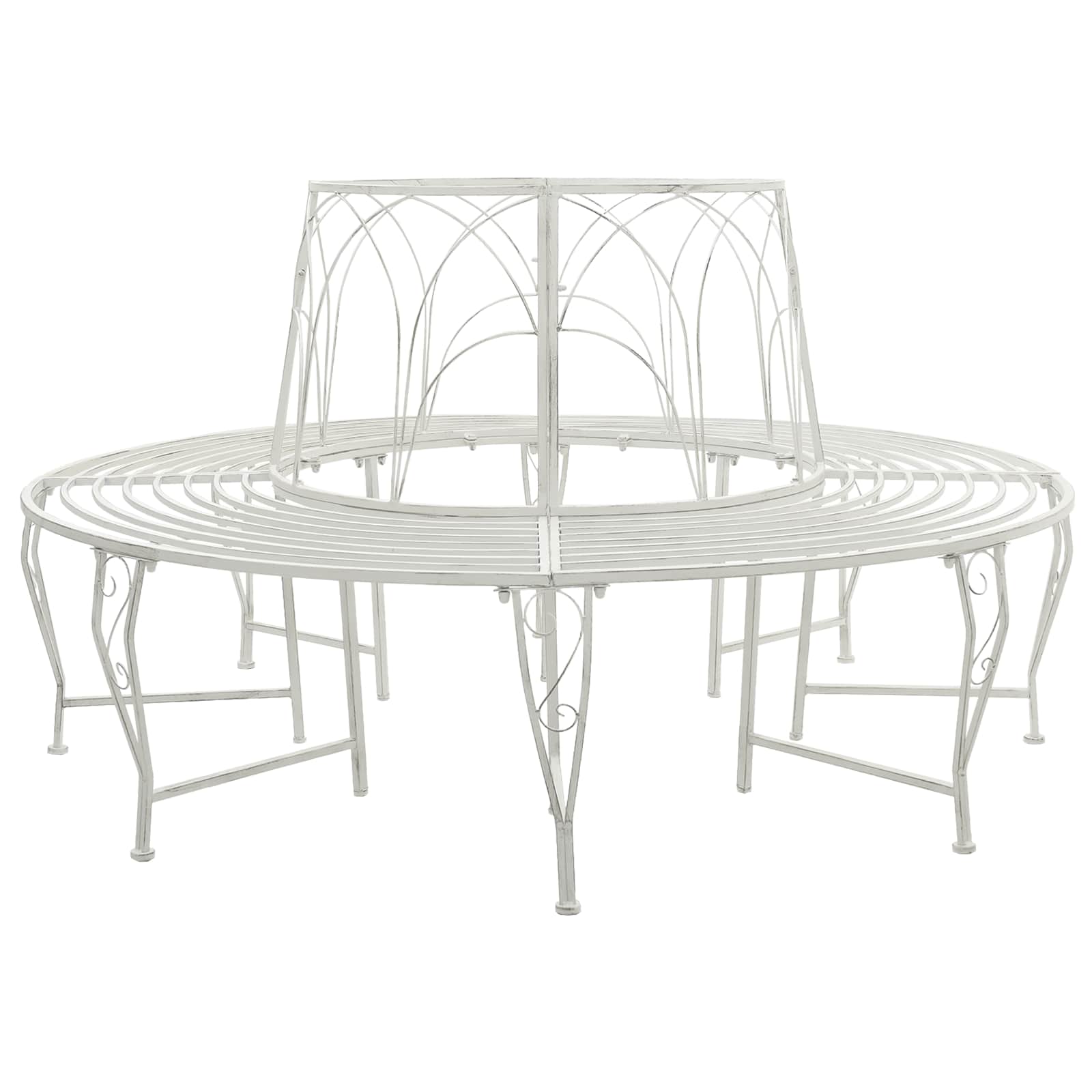 vidaXL Tree Bench 8-Seater Ø 160 x 89 cm Steel Antique White Round - 31046