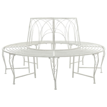 vidaXL Tree Bench 8-Seater Ø 160 x 89 cm Steel Antique White Round - 31046