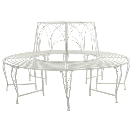 vidaXL Tree Bench 8-Seater Ø 160 x 89 cm Steel Antique White Round - 31046