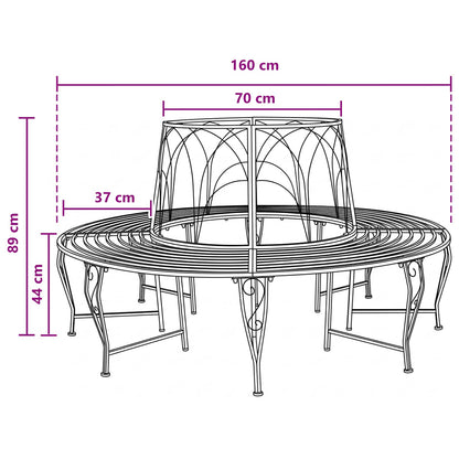 vidaXL Tree Bench 8-Seater Ø 160 x 89 cm Steel Antique White Round - 31046