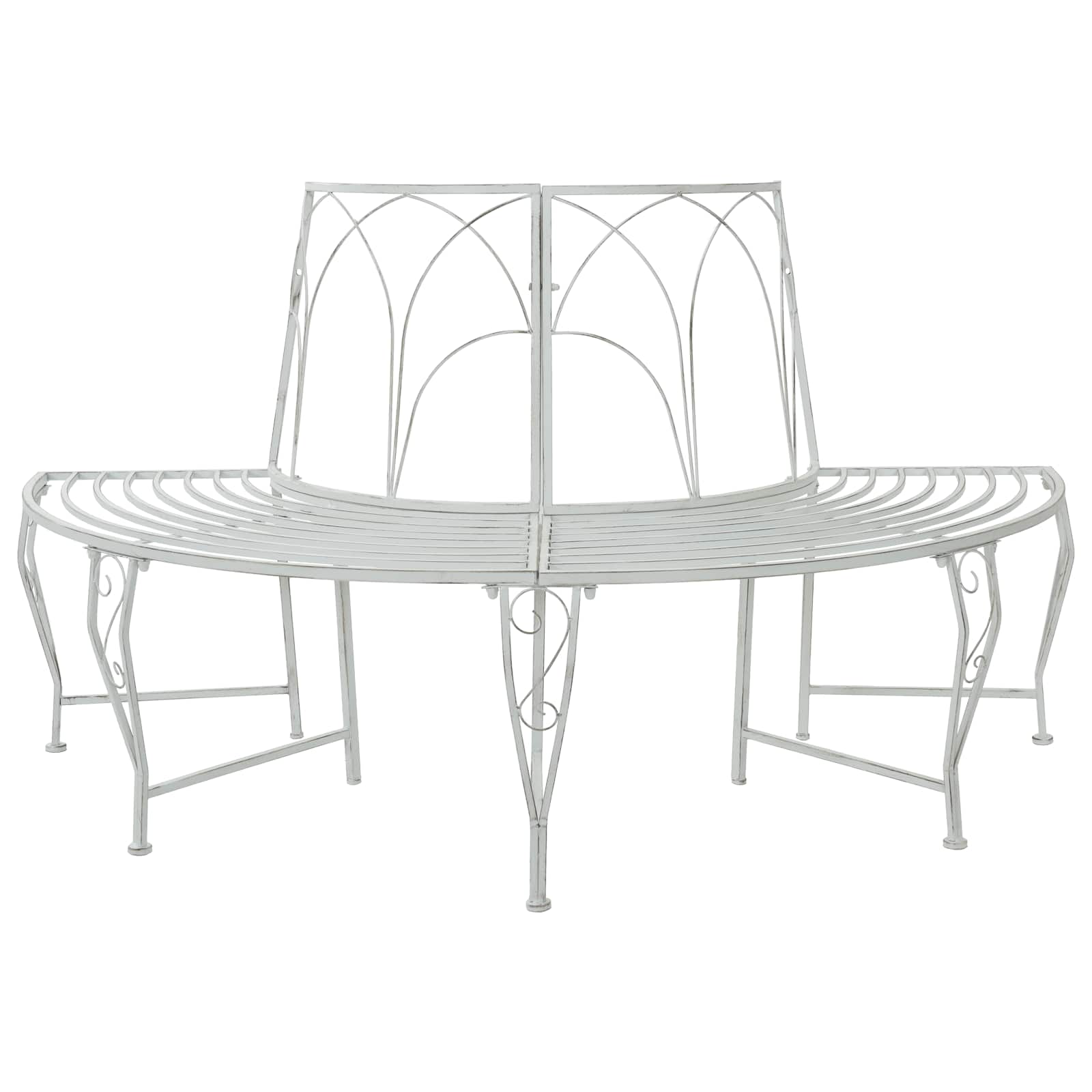 vidaXL Tree Bench 4-Seater 160 x 80 x 89 cm Steel Antique White - 31059