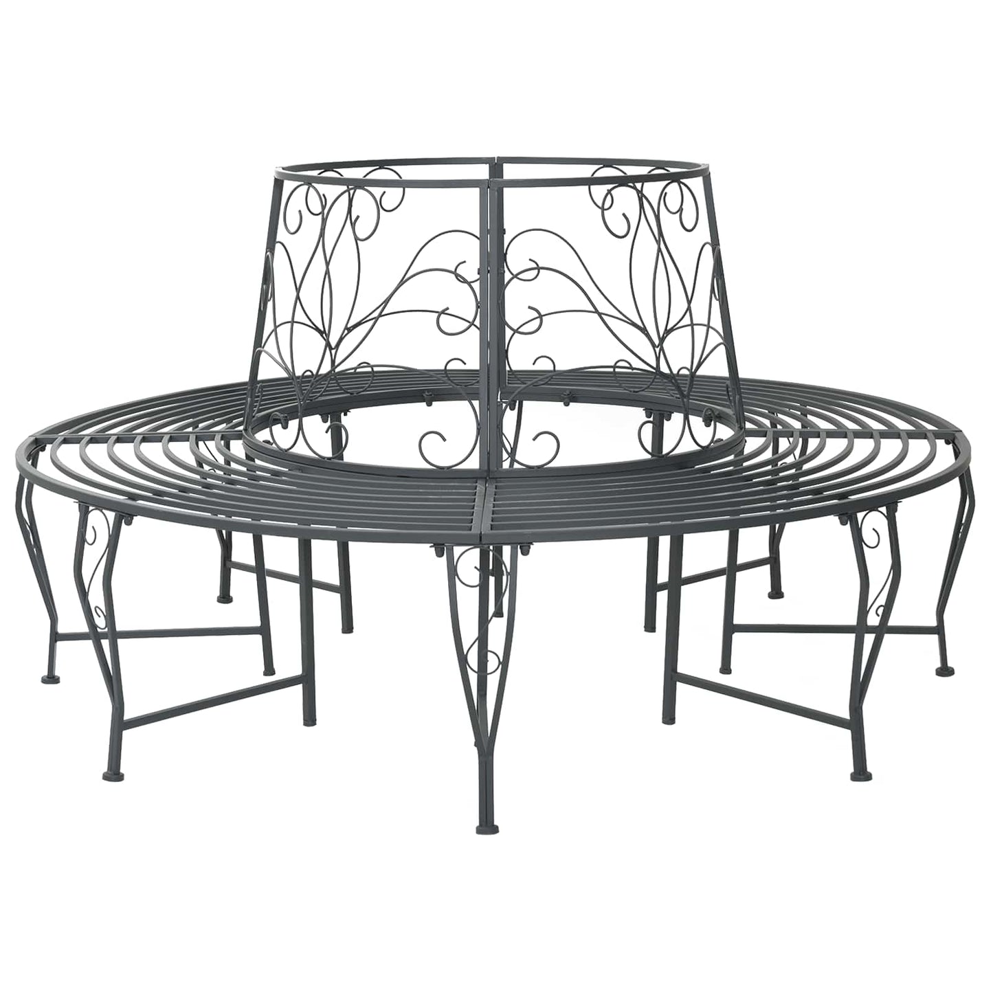 vidaXL Tree Bench 8-Seater Ø 160 x 89 cm Steel Silver Grey Round - 31070