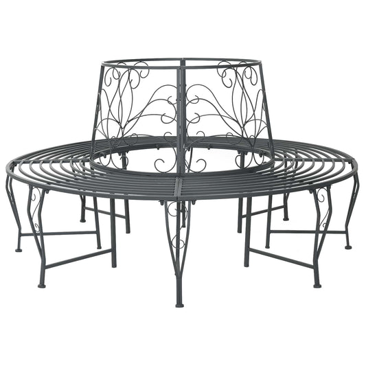 vidaXL Tree Bench 8-Seater Ø 160 x 89 cm Steel Silver Grey Round - 31070