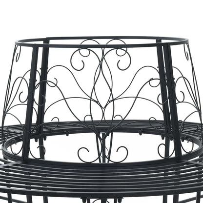 vidaXL Tree Bench 8-Seater Ø 160 x 89 cm Steel Black Round - 31586