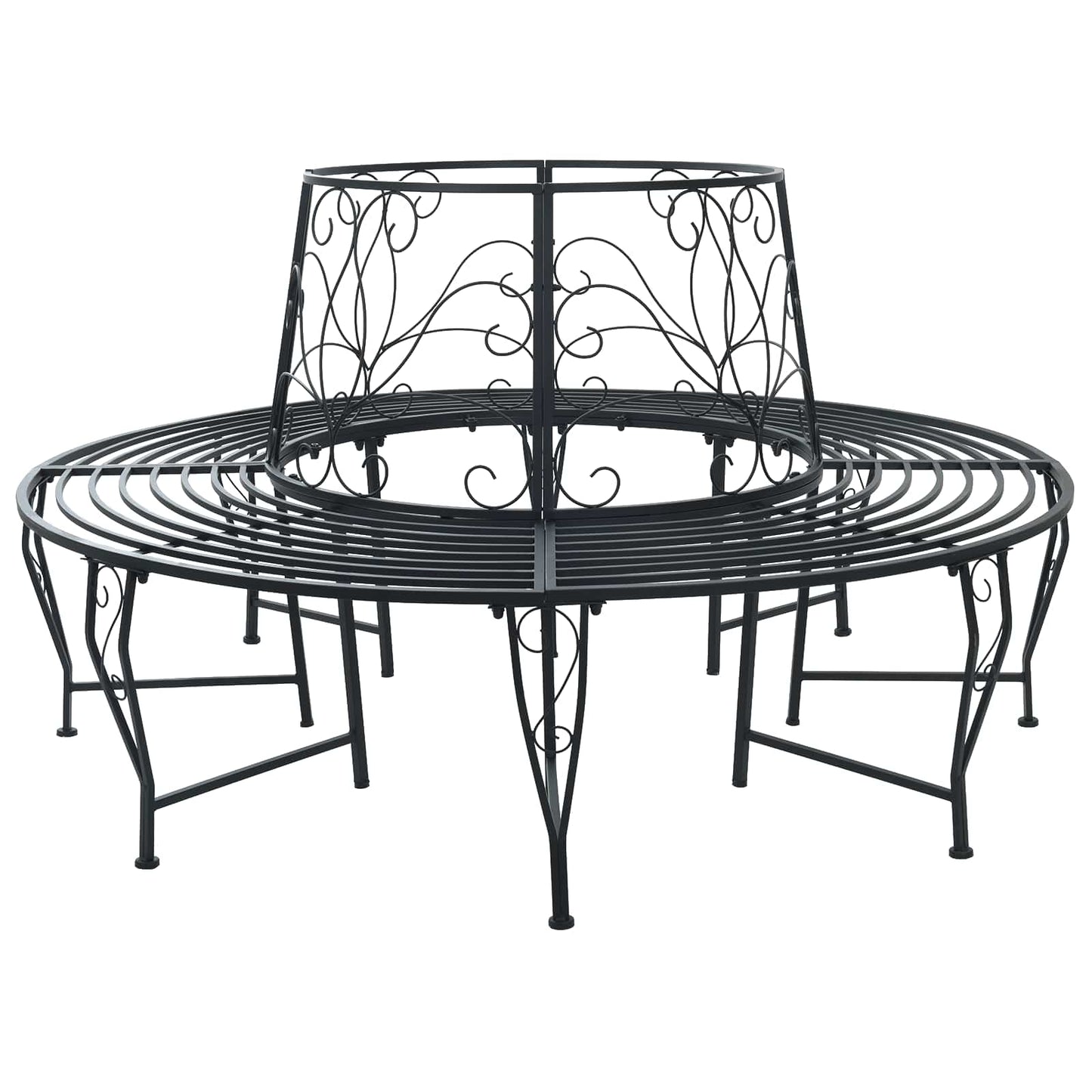 vidaXL Tree Bench 8-Seater Ø 160 x 89 cm Steel Black Round - 31586