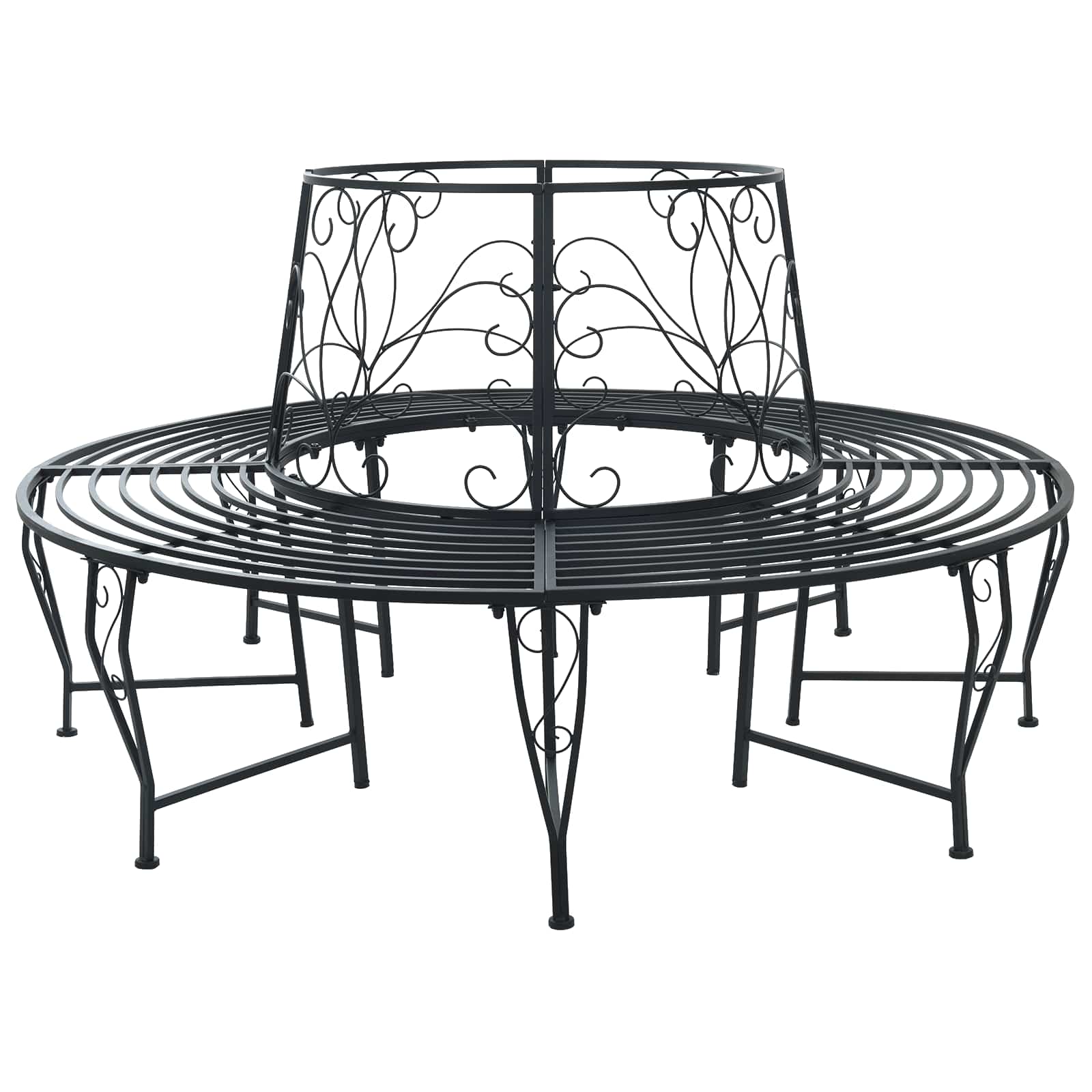vidaXL Tree Bench 8-Seater Ø 160 x 89 cm Steel Black Round - 31586