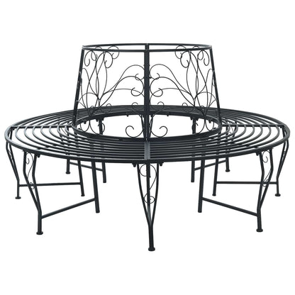 vidaXL Tree Bench 8-Seater Ø 160 x 89 cm Steel Black Round - 31586