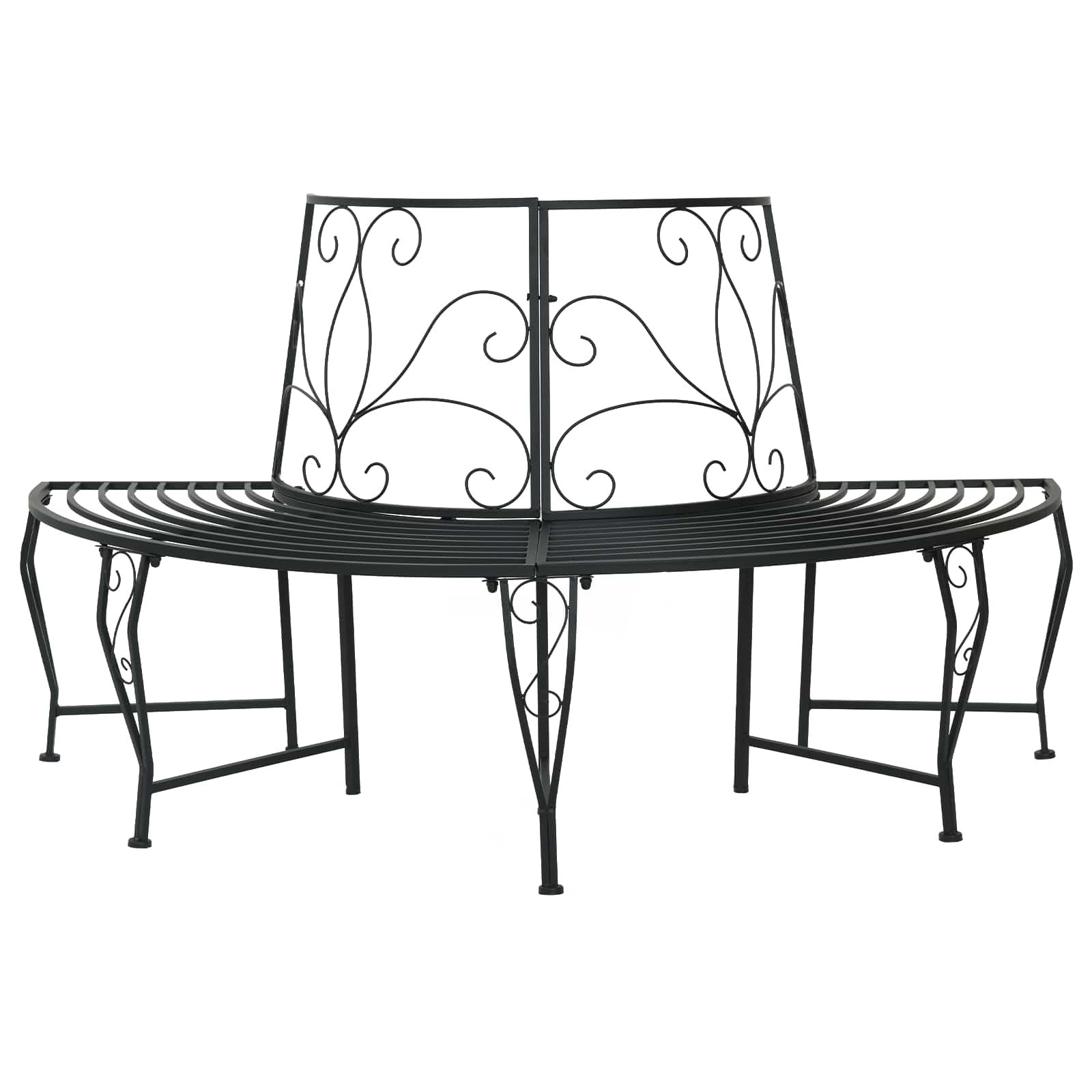 vidaXL Tree Bench 4-Seater 160 x 80 x 89 cm Steel Black Half-round - 31587