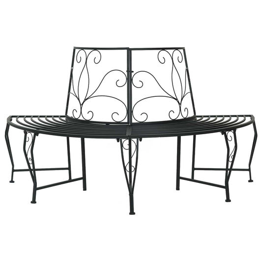 vidaXL Tree Bench 4-Seater 160 x 80 x 89 cm Steel Black Half-round - 31587
