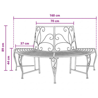 vidaXL Tree Bench 4-Seater 160 x 80 x 89 cm Steel Black Half-round - 31587