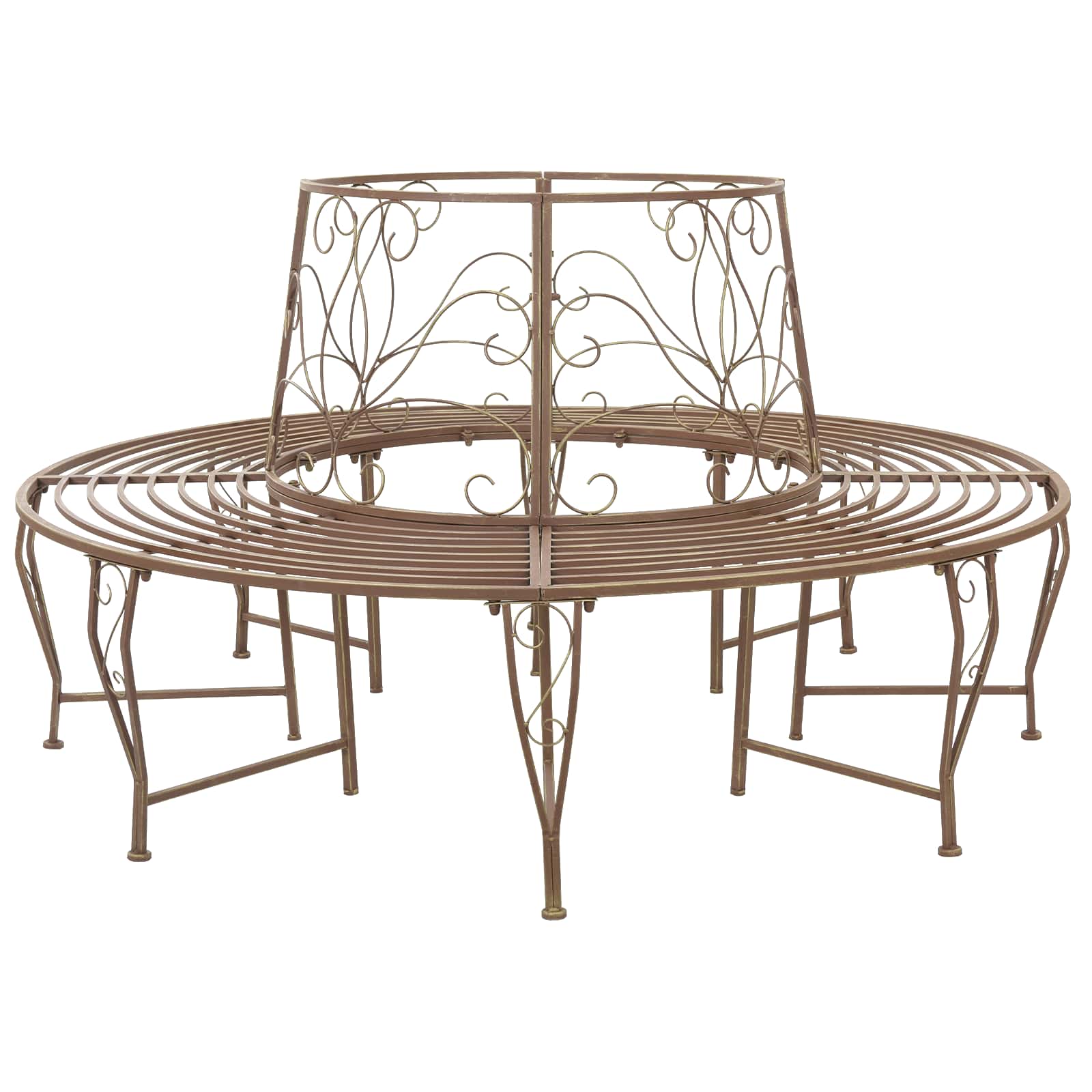 vidaXL Tree Bench 8-Seater Ø 160 x 89 cm Steel Antique Brown Round - 31590