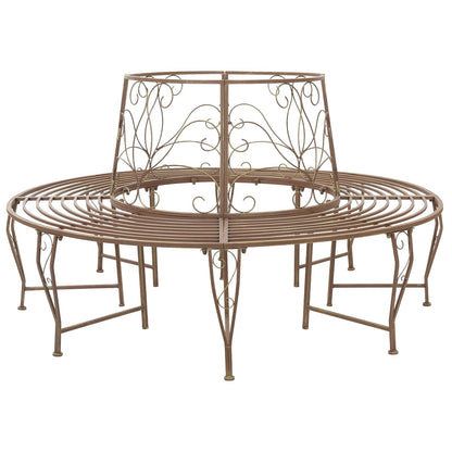 vidaXL Tree Bench 8-Seater Ø 160 x 89 cm Steel Antique Brown Round - 31590